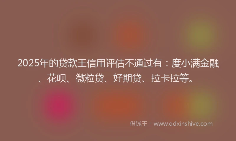 2025年的贷款王信用评估不通过有：度小满金融、花呗、微粒贷、好期贷、拉卡拉等。