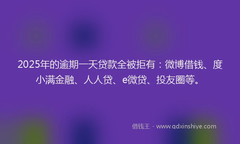 2025年的逾期一天贷款全被拒有：微博借钱、度小满金融、人人贷、e微贷、投友圈等。