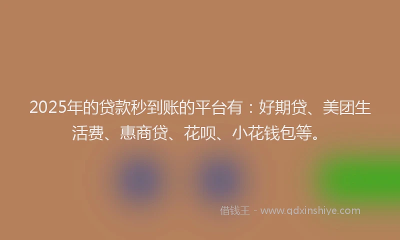 2025年的贷款秒到账的平台有：好期贷、美团生活费、惠商贷、花呗、小花钱包等。