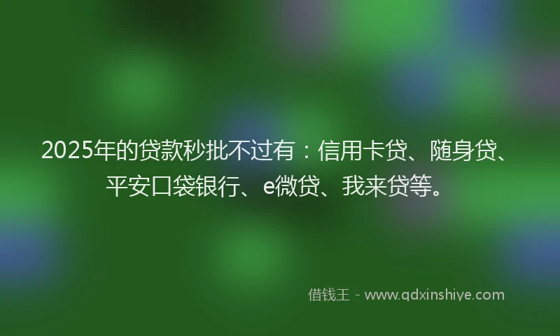 2025年的贷款秒批不过有：信用卡贷、随身贷、平安口袋银行、e微贷、我来贷等。