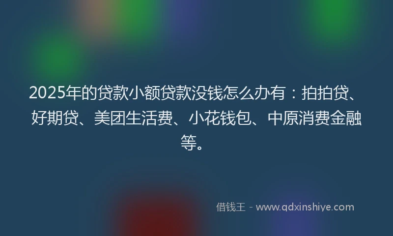 2025年的贷款小额贷款没钱怎么办有：拍拍贷、好期贷、美团生活费、小花钱包、中原消费金融等。