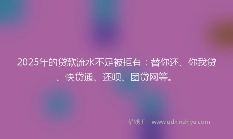 2025年的贷款流水不足被拒有：替你还、你我贷、快贷通、还呗、团贷网等。