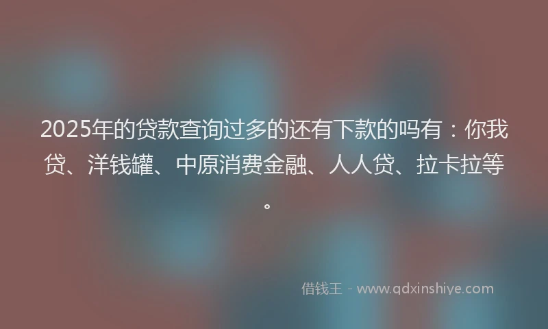 2025年的贷款查询过多的还有下款的吗有：你我贷、洋钱罐、中原消费金融、人人贷、拉卡拉等。