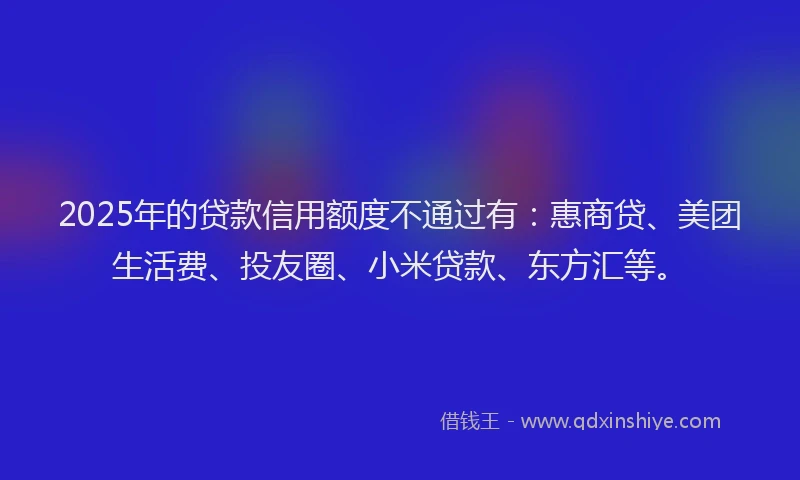 2025年的贷款信用额度不通过有：惠商贷、美团生活费、投友圈、小米贷款、东方汇等。