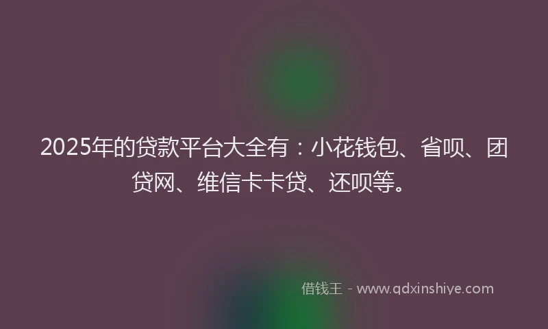 2025年的贷款平台大全有：小花钱包、省呗、团贷网、维信卡卡贷、还呗等。