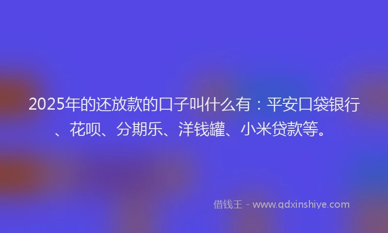 2025年的还放款的口子叫什么有：平安口袋银行、花呗、分期乐、洋钱罐、小米贷款等。