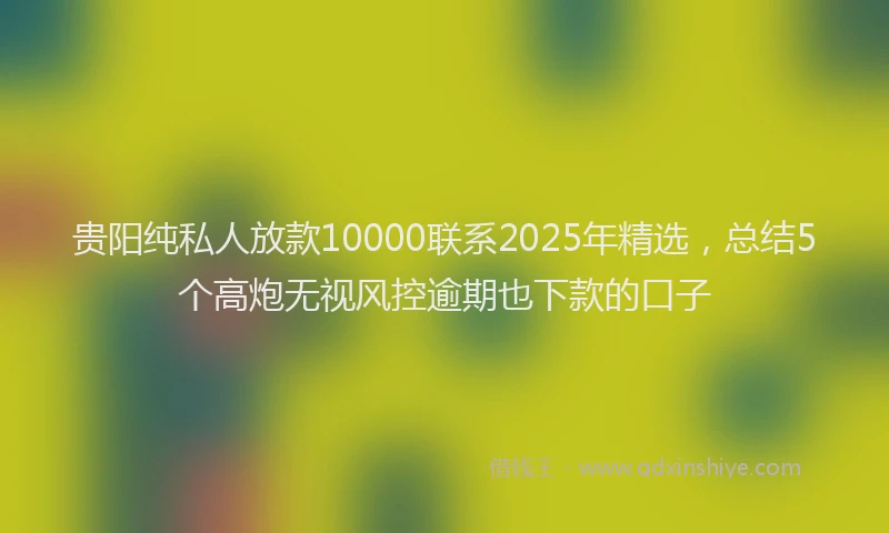 贵阳纯私人放款10000联系2025年精选，总结5个高炮无视风控逾期也下款的口子