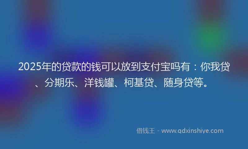 2025年的贷款的钱可以放到支付宝吗有：你我贷、分期乐、洋钱罐、柯基贷、随身贷等。