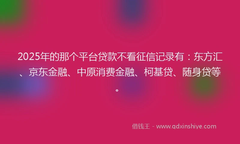 2025年的那个平台贷款不看征信记录有：东方汇、京东金融、中原消费金融、柯基贷、随身贷等。