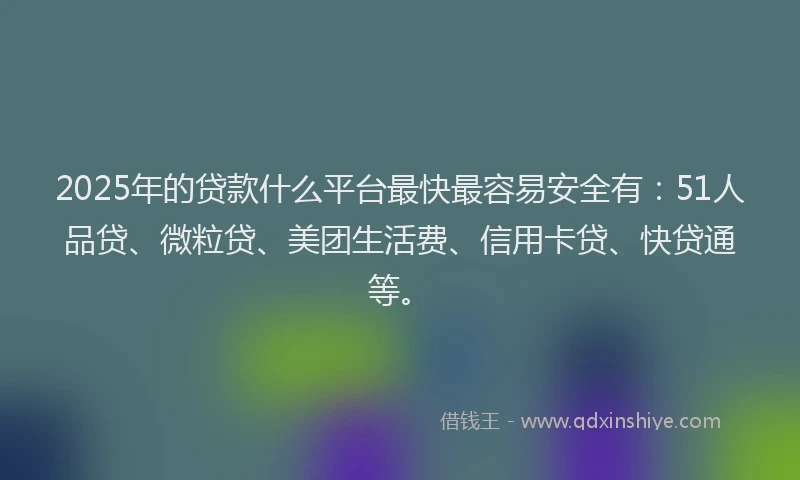 2025年的贷款什么平台最快最容易安全有：51人品贷、微粒贷、美团生活费、信用卡贷、快贷通等。