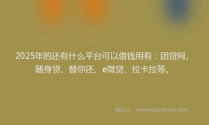 2025年的还有什么平台可以借钱用有：团贷网、随身贷、替你还、e微贷、拉卡拉等。