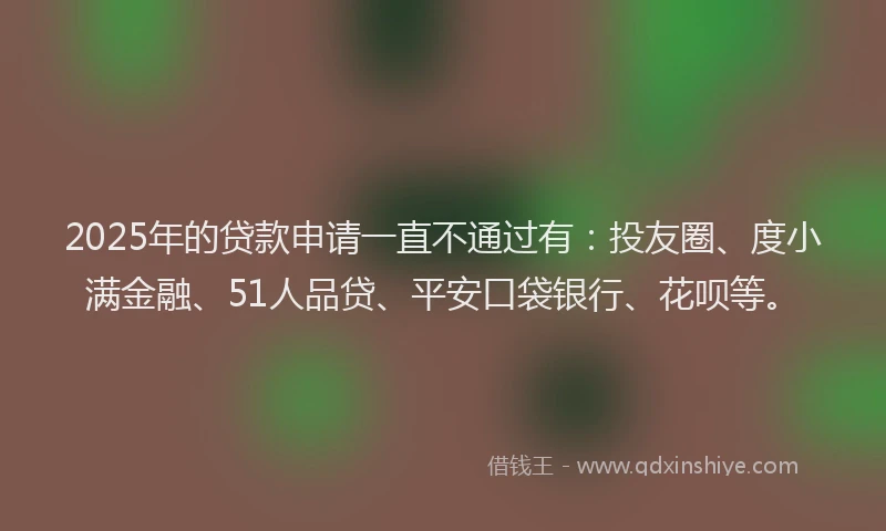2025年的贷款申请一直不通过有：投友圈、度小满金融、51人品贷、平安口袋银行、花呗等。