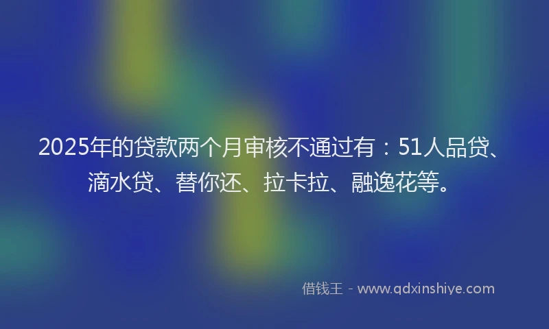 2025年的贷款两个月审核不通过有：51人品贷、滴水贷、替你还、拉卡拉、融逸花等。