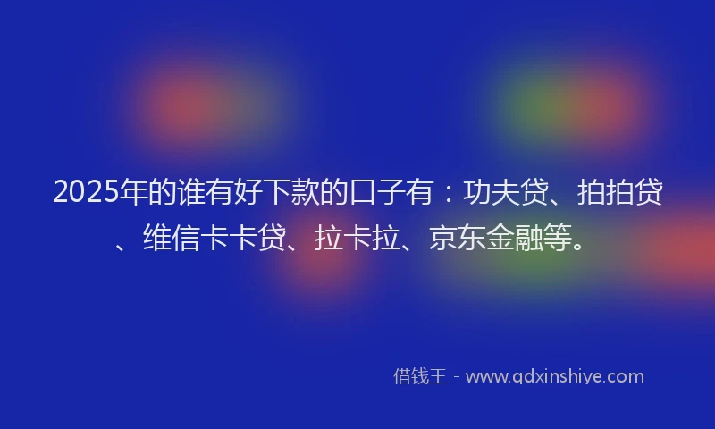 2025年的谁有好下款的口子有：功夫贷、拍拍贷、维信卡卡贷、拉卡拉、京东金融等。