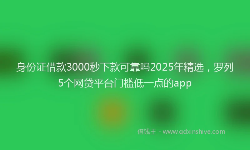 身份证借款3000秒下款可靠吗2025年精选，罗列5个网贷平台门槛低一点的app