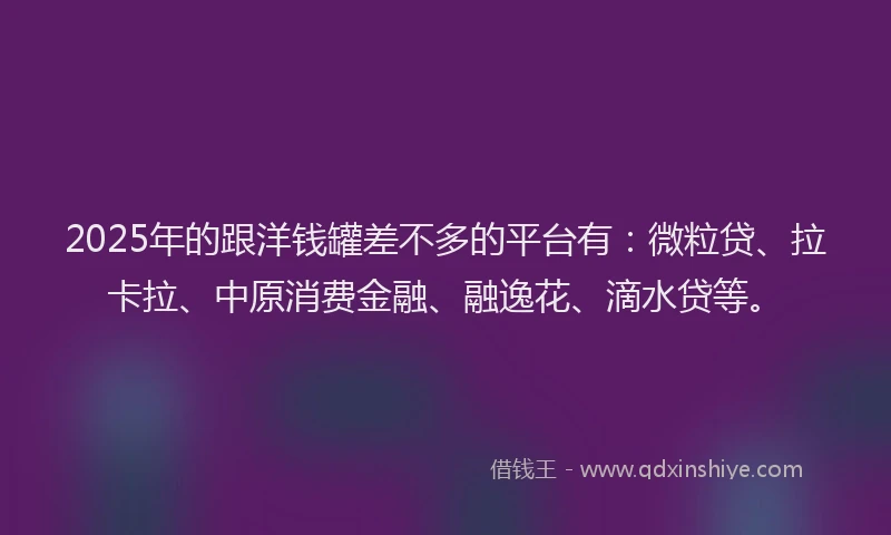 2025年的跟洋钱罐差不多的平台有：微粒贷、拉卡拉、中原消费金融、融逸花、滴水贷等。