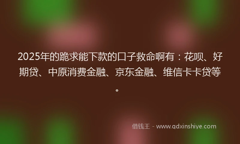 2025年的跪求能下款的口子救命啊有：花呗、好期贷、中原消费金融、京东金融、维信卡卡贷等。