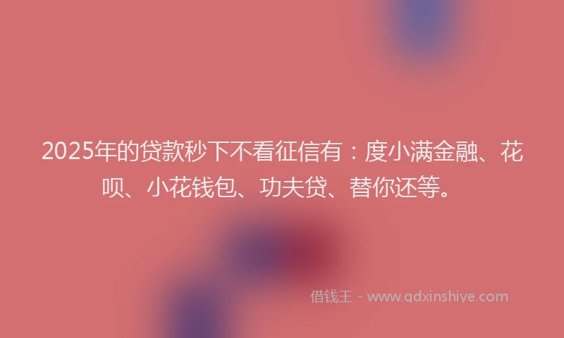 2025年的贷款秒下不看征信有：度小满金融、花呗、小花钱包、功夫贷、替你还等。