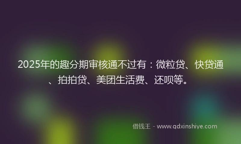2025年的趣分期审核通不过有：微粒贷、快贷通、拍拍贷、美团生活费、还呗等。