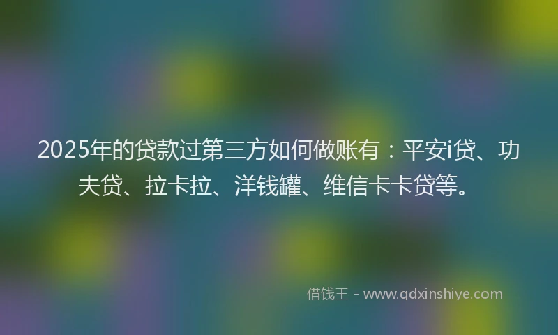 2025年的贷款过第三方如何做账有：平安i贷、功夫贷、拉卡拉、洋钱罐、维信卡卡贷等。