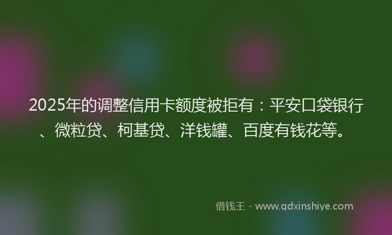 2025年的调整信用卡额度被拒有：平安口袋银行、微粒贷、柯基贷、洋钱罐、百度有钱花等。