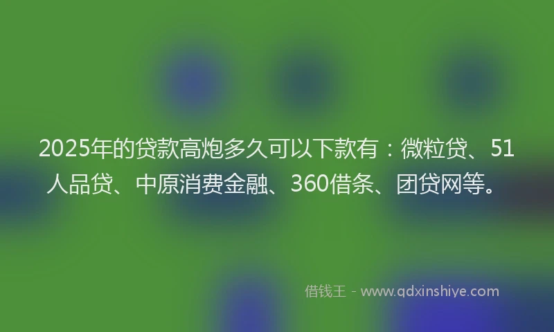2025年的贷款高炮多久可以下款有：微粒贷、51人品贷、中原消费金融、360借条、团贷网等。