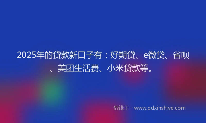 2025年的贷款新口子有：好期贷、e微贷、省呗、美团生活费、小米贷款等。