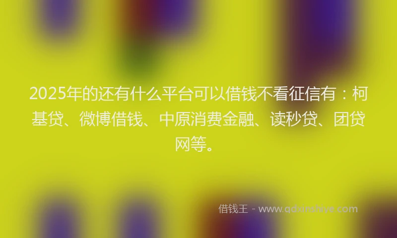 2025年的还有什么平台可以借钱不看征信有：柯基贷、微博借钱、中原消费金融、读秒贷、团贷网等。