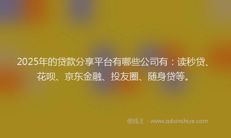 2025年的贷款分享平台有哪些公司有：读秒贷、花呗、京东金融、投友圈、随身贷等。