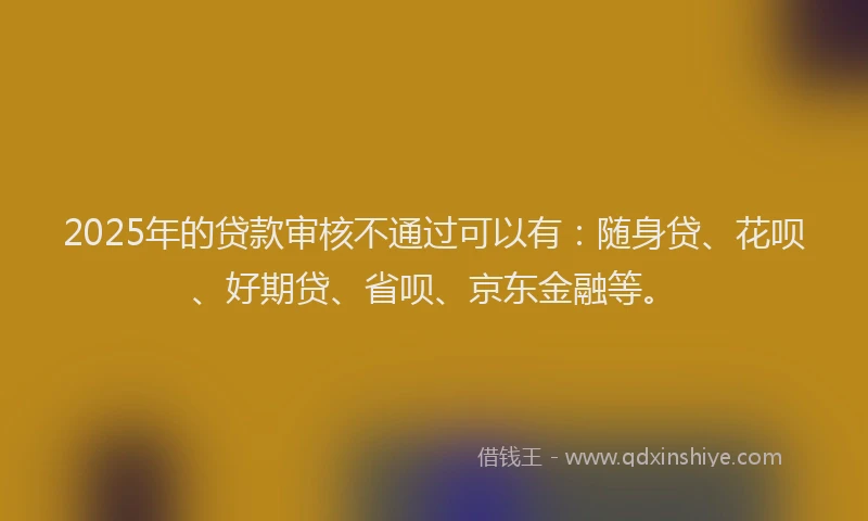 2025年的贷款审核不通过可以有：随身贷、花呗、好期贷、省呗、京东金融等。