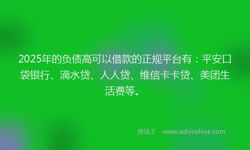 2025年的负债高可以借款的正规平台有：平安口袋银行、滴水贷、人人贷、维信卡卡贷、美团生活费等。