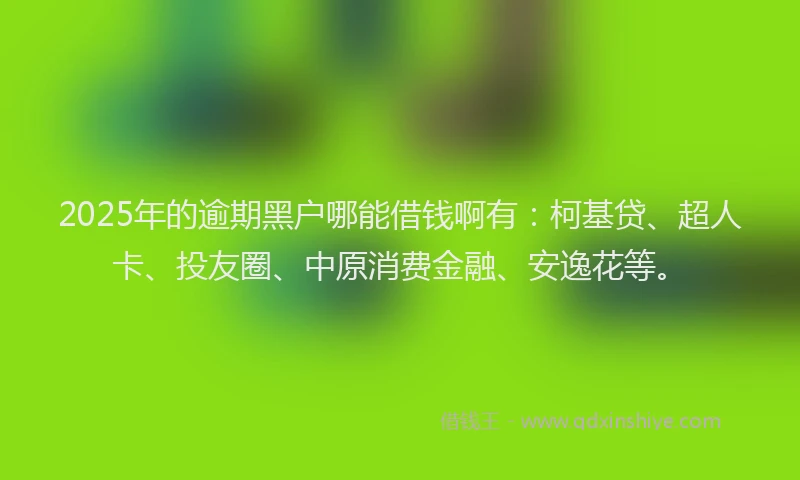 2025年的逾期黑户哪能借钱啊有：柯基贷、超人卡、投友圈、中原消费金融、安逸花等。