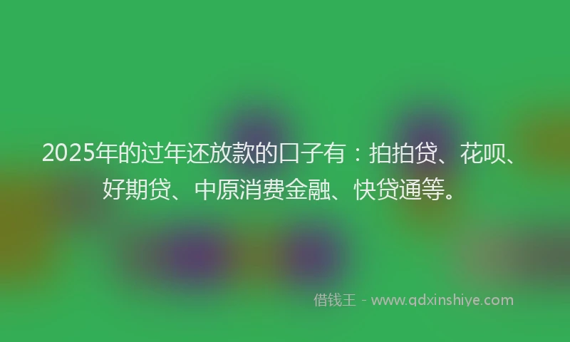 2025年的过年还放款的口子有：拍拍贷、花呗、好期贷、中原消费金融、快贷通等。