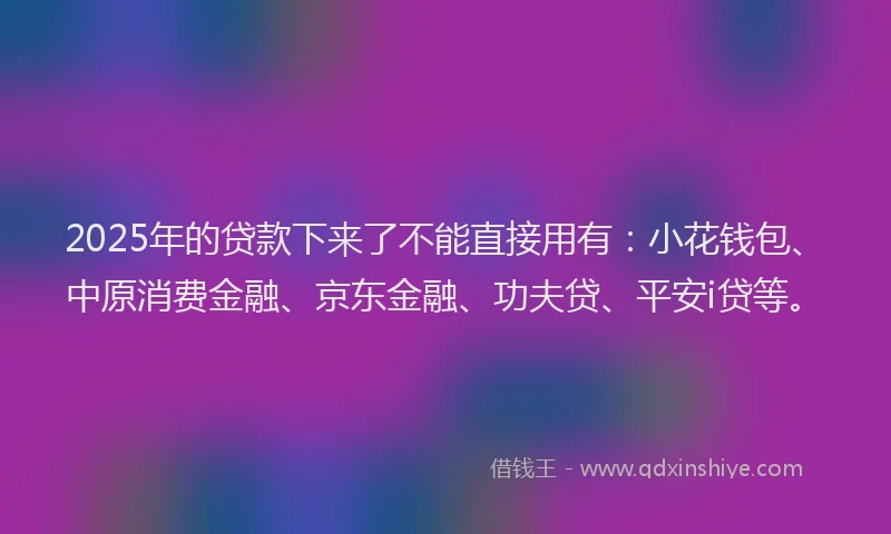 2025年的贷款下来了不能直接用有：小花钱包、中原消费金融、京东金融、功夫贷、平安i贷等。