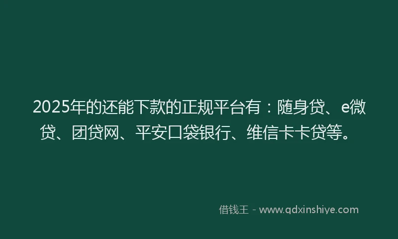 2025年的还能下款的正规平台有：随身贷、e微贷、团贷网、平安口袋银行、维信卡卡贷等。