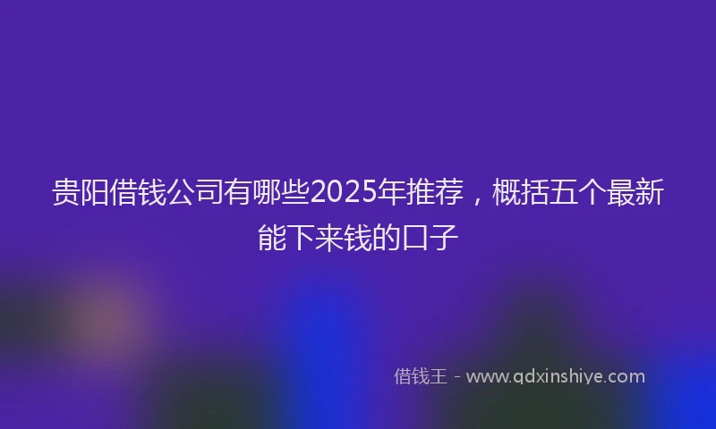 贵阳借钱公司有哪些2025年推荐，概括五个最新能下来钱的口子