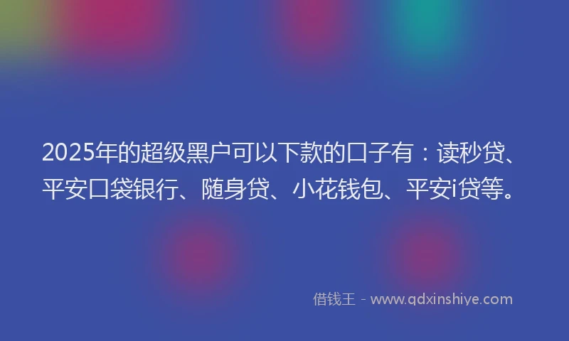 2025年的超级黑户可以下款的口子有：读秒贷、平安口袋银行、随身贷、小花钱包、平安i贷等。