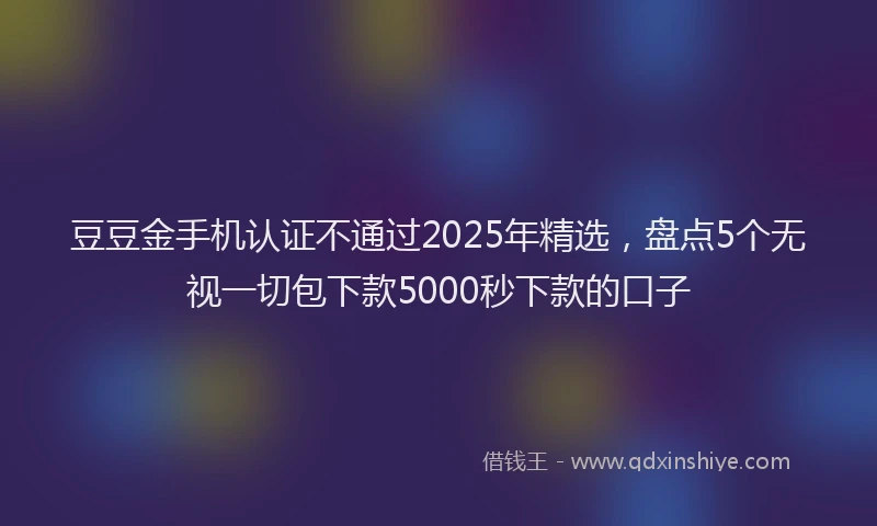 豆豆金手机认证不通过2025年精选，盘点5个无视一切包下款5000秒下款的口子