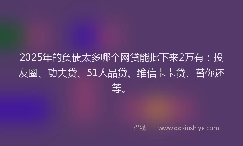 2025年的负债太多哪个网贷能批下来2万有：投友圈、功夫贷、51人品贷、维信卡卡贷、替你还等。