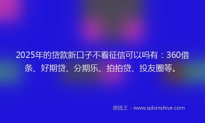 2025年的贷款新口子不看征信可以吗有：360借条、好期贷、分期乐、拍拍贷、投友圈等。