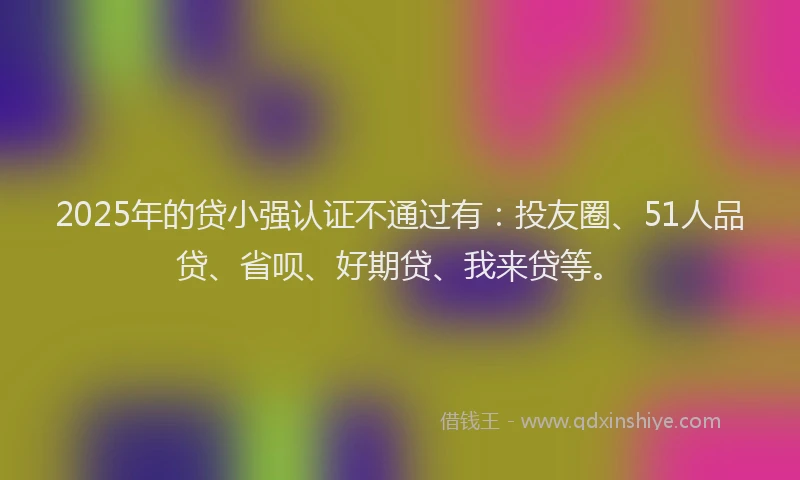 2025年的贷小强认证不通过有：投友圈、51人品贷、省呗、好期贷、我来贷等。