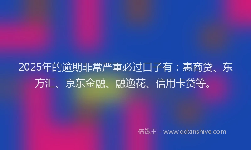 2025年的逾期非常严重必过口子有：惠商贷、东方汇、京东金融、融逸花、信用卡贷等。