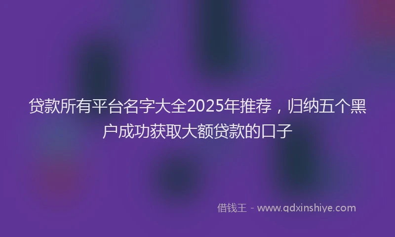 贷款所有平台名字大全2025年推荐，归纳五个黑户成功获取大额贷款的口子
