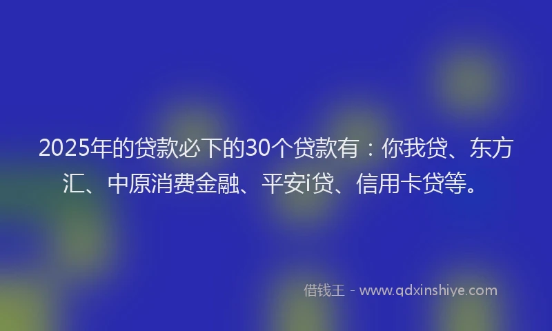 2025年的贷款必下的30个贷款有：你我贷、东方汇、中原消费金融、平安i贷、信用卡贷等。