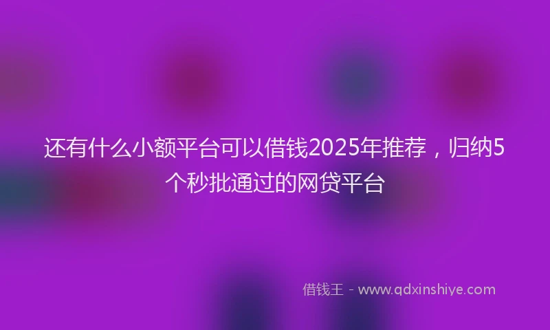 还有什么小额平台可以借钱2025年推荐，归纳5个秒批通过的网贷平台