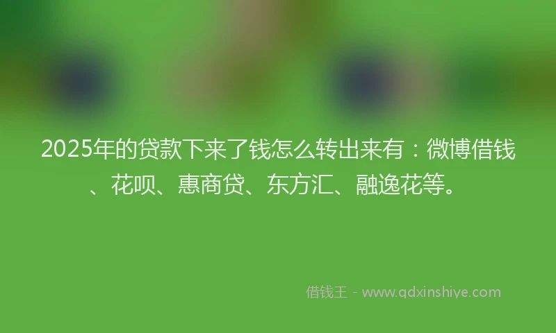 2025年的贷款下来了钱怎么转出来有：微博借钱、花呗、惠商贷、东方汇、融逸花等。