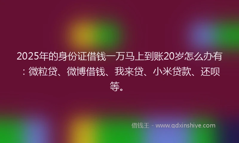 2025年的身份证借钱一万马上到账20岁怎么办有：微粒贷、微博借钱、我来贷、小米贷款、还呗等。