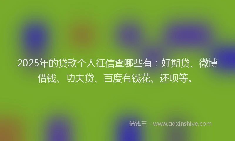2025年的贷款个人征信查哪些有：好期贷、微博借钱、功夫贷、百度有钱花、还呗等。