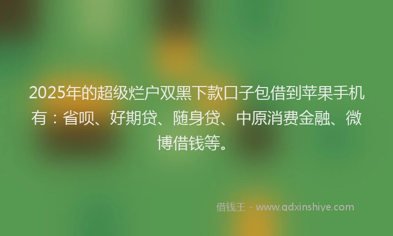 2025年的超级烂户双黑下款口子包借到苹果手机有：省呗、好期贷、随身贷、中原消费金融、微博借钱等。
