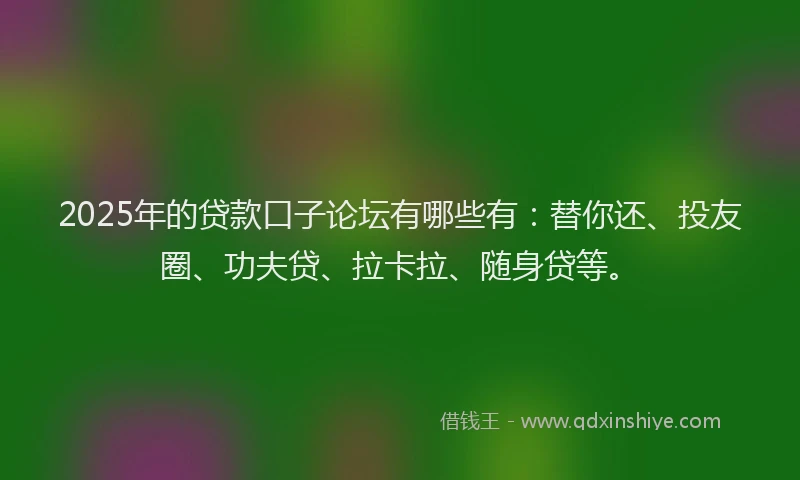 2025年的贷款口子论坛有哪些有：替你还、投友圈、功夫贷、拉卡拉、随身贷等。